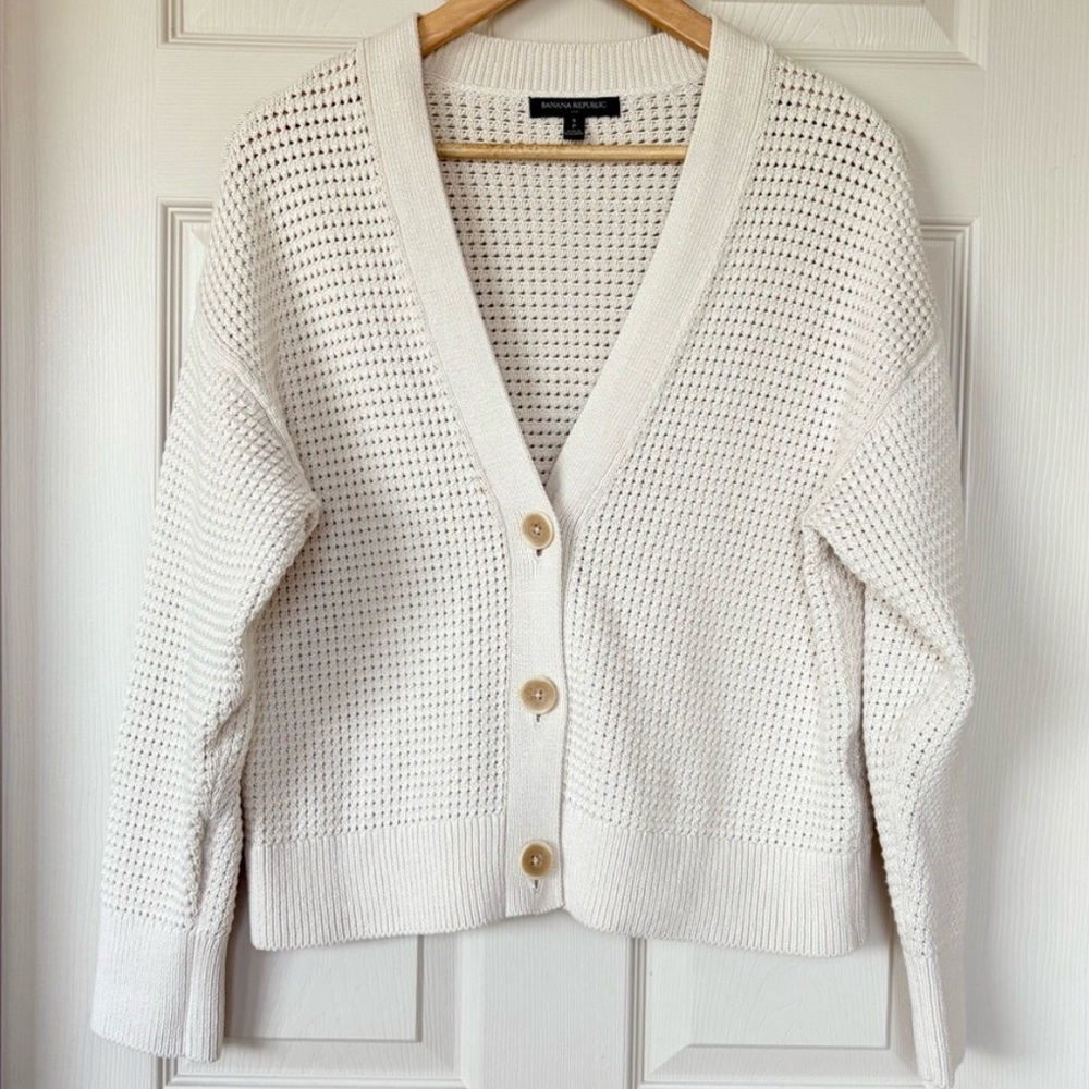Banana Republic Women's Cream Button-Up Sweater - Picture 3 of 8